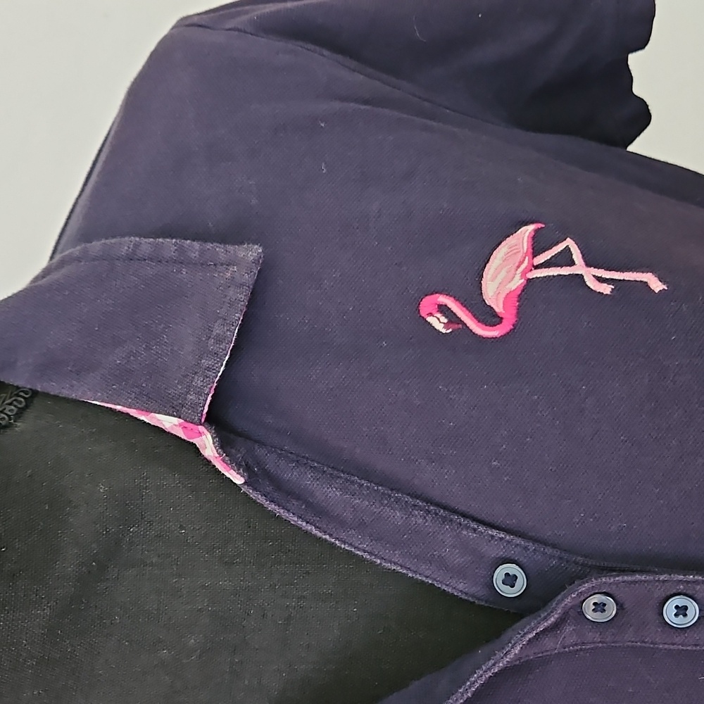 Talbot's Navy Polo Flamingo Preppy Casual Womens Sz LP - Picture 3 of 7